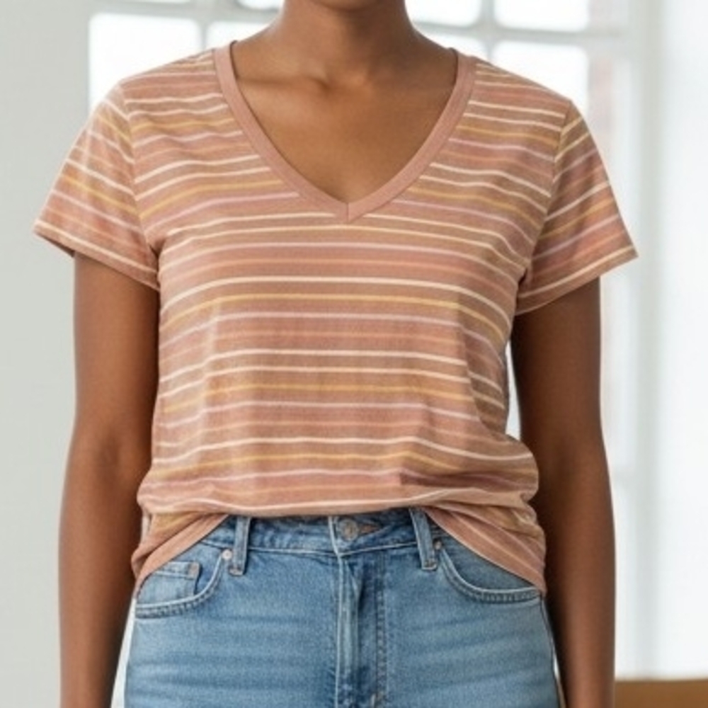 Striped Tan V-Neck Women's Tee